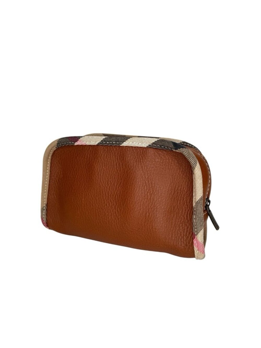 Authentic Burberry House Check & Tan Leather Cosmetic Pouch - Picture 4 of 14